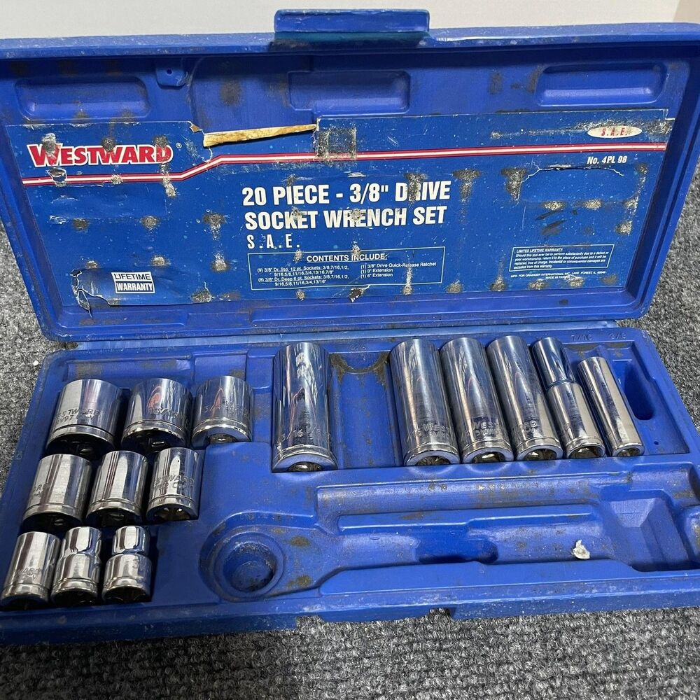 Westward 4PL98 3/8" Drive SAE Socket Wrench Set 20 Pc Sockets Tool Case SAE